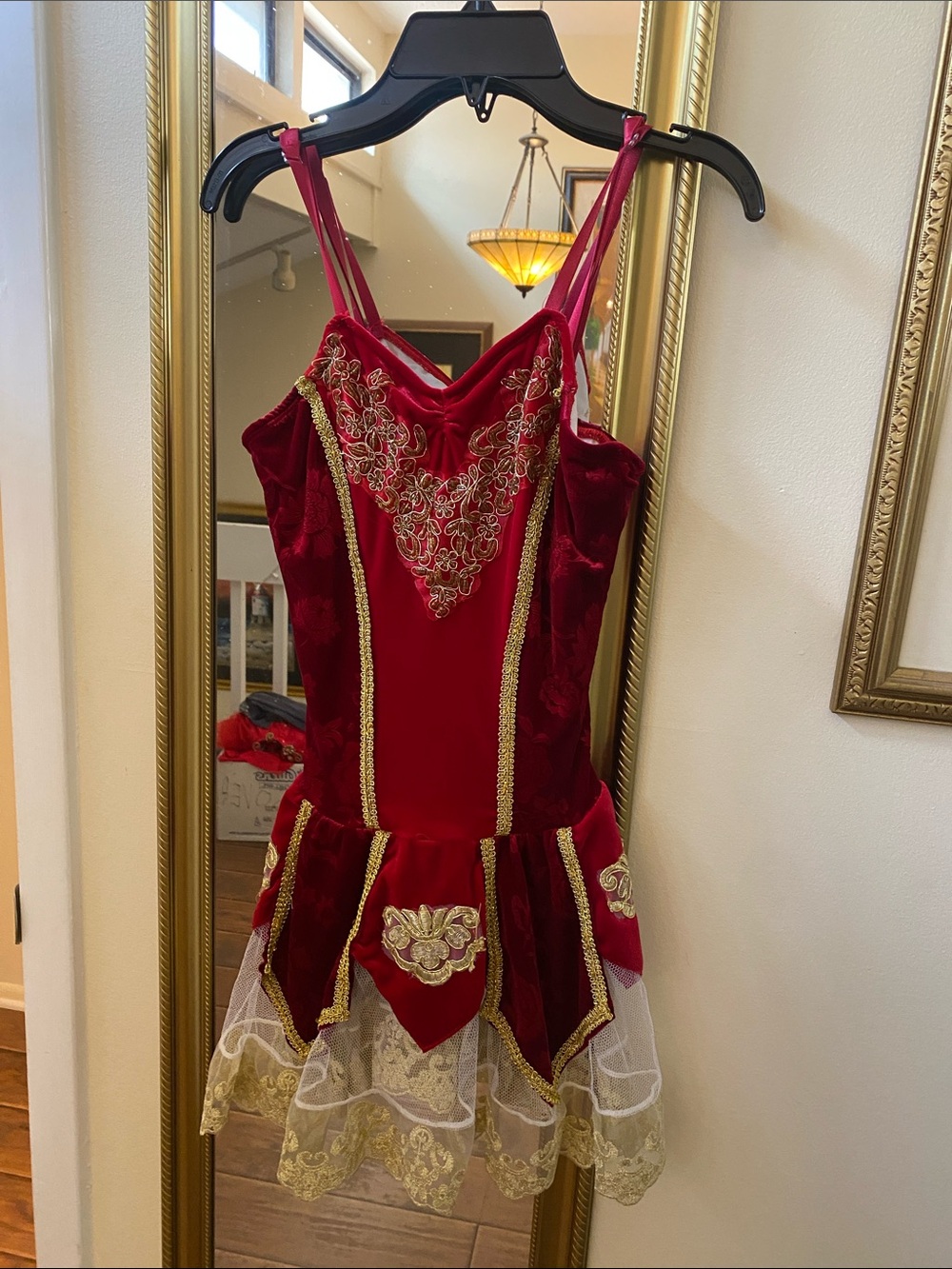 Revolution Dancewear costume Red Velvet & Gold Lace SA or XL youth